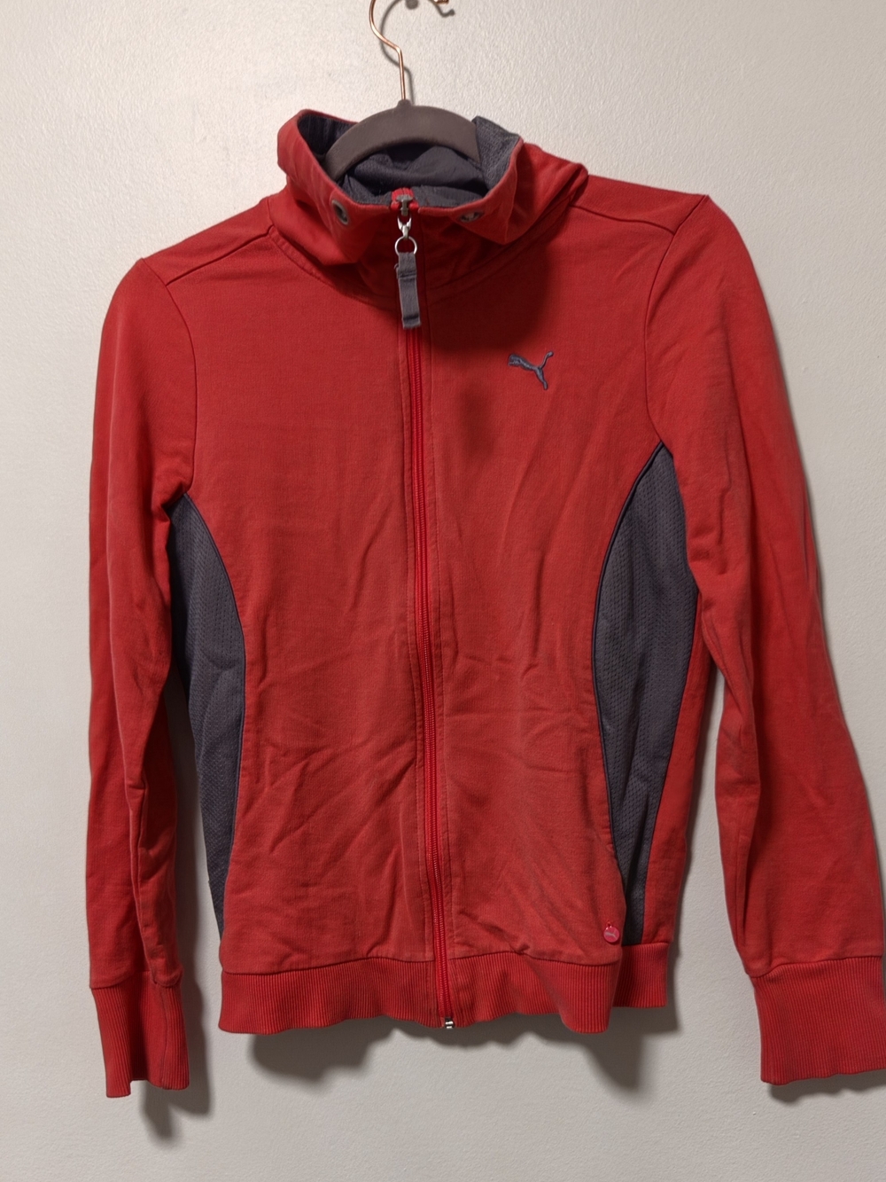 Puma Red Full-Zip Performance Jacket with Gray Panels